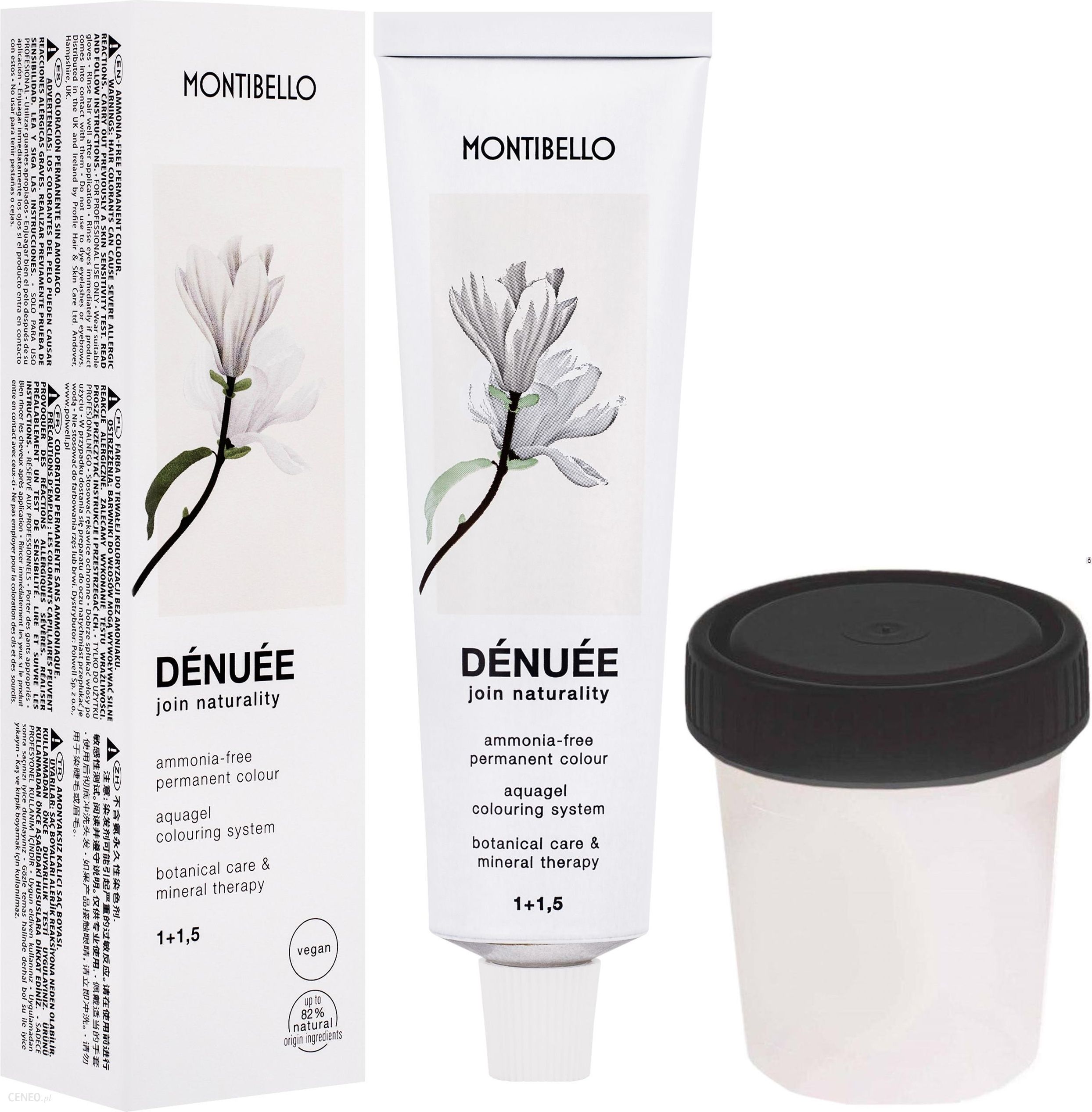 Montibello Denuee – zestaw, farba do włosów 60 ml + oksydant 90 ml 9,21 , Popielaty Perłowy Bardzo Jasny Blond 5,5 VOL , 1,7%